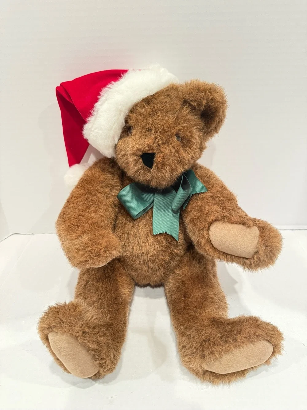 Vintage 1992 Vermont Teddy Bear Christmas Plush Jointed Santa Hat USA Made